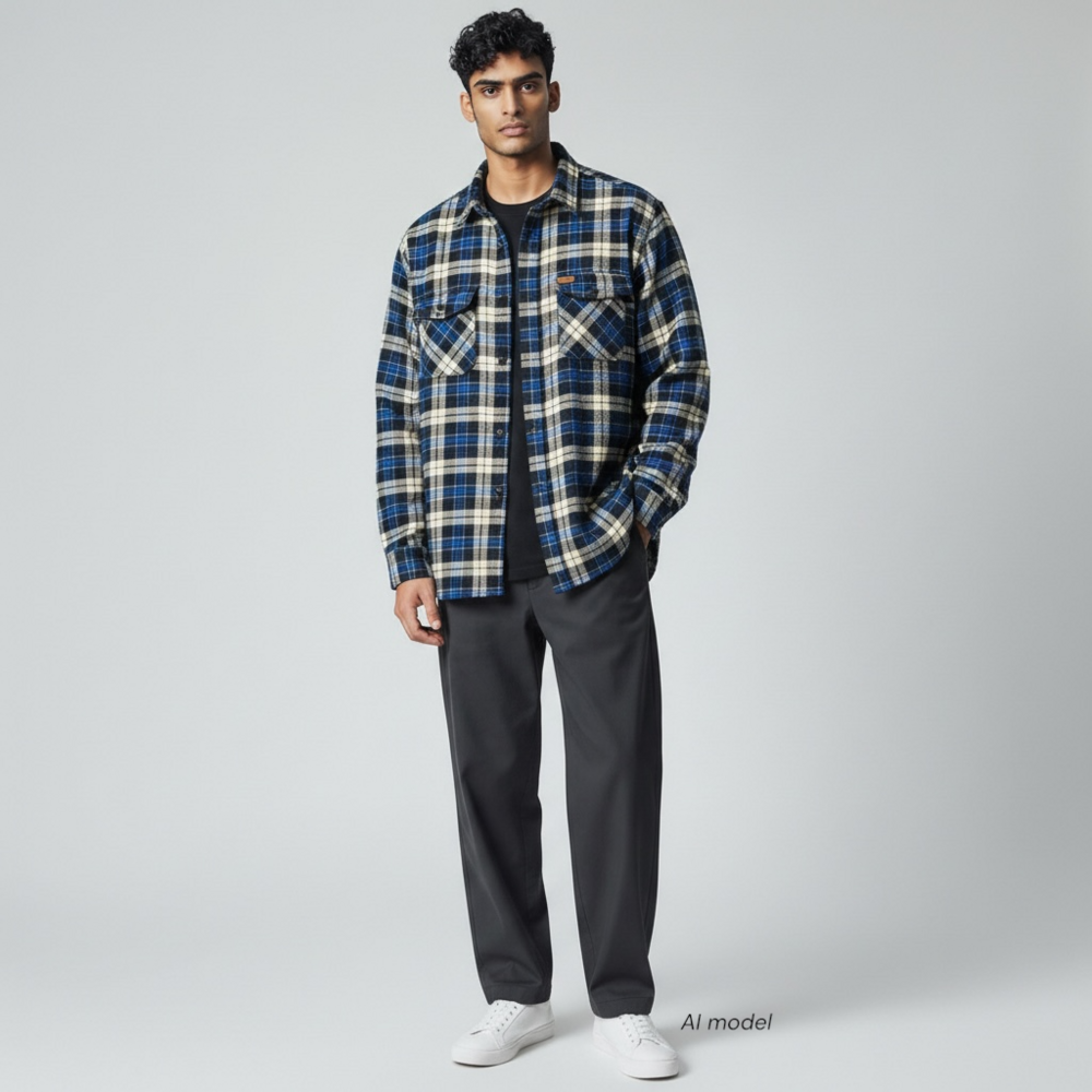 Orvis Shirt Men Extra Large Blue Plaid Heavy Flannel Overcoat Barn Chore Jacket